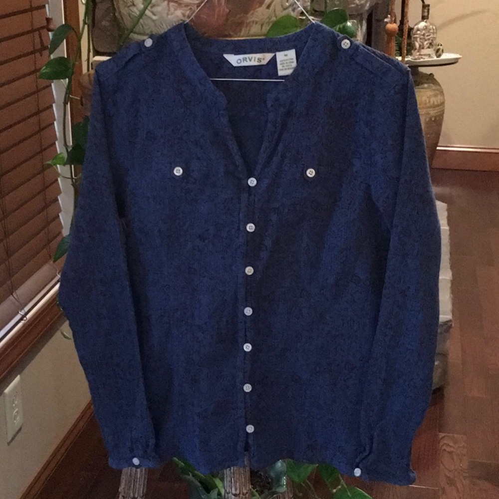 Orvis WOMENS blouse size M blue and brown like new